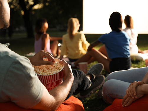 Cinéma de nuit dans le jardin (projecteur, popcorn, plaids, boissons) réservable en tant qu’expérience