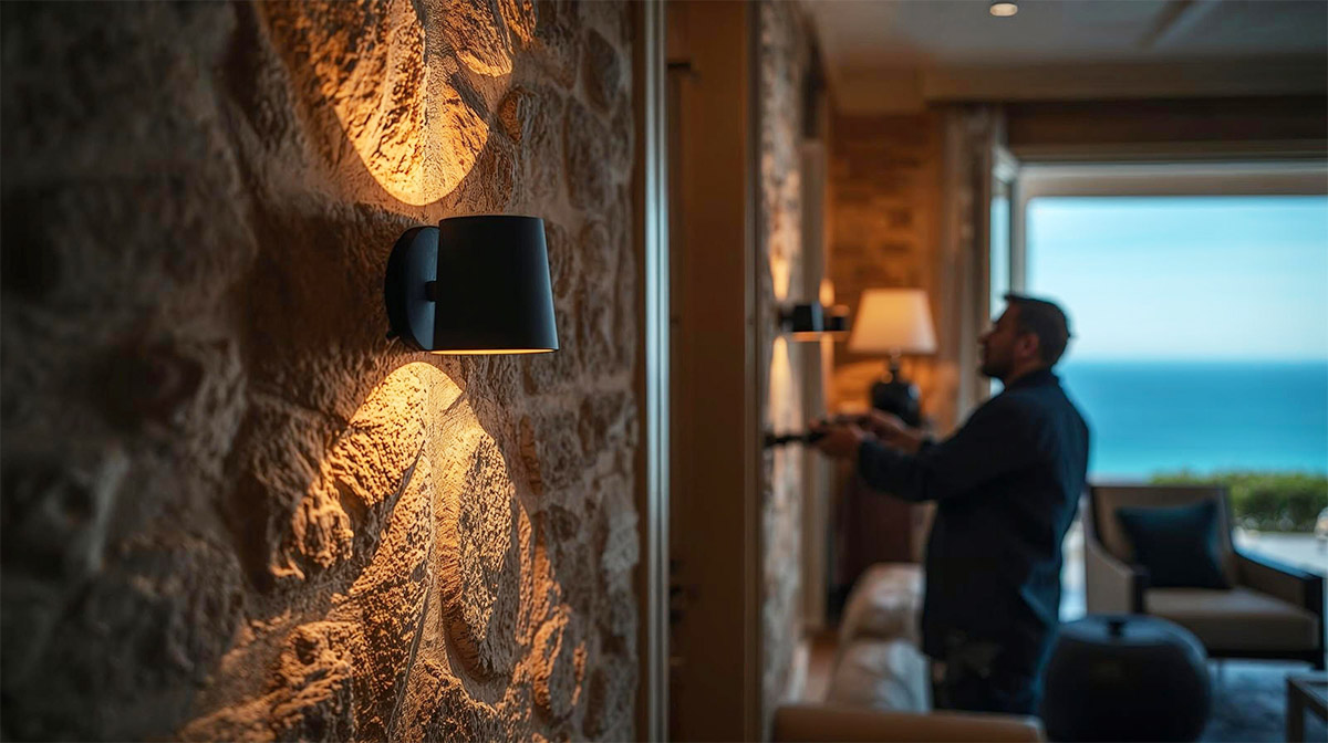 Installation eleganter Beleuchtung in Villa mit Meerblick an der Côte d’Azur