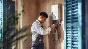 Elektriker installiert moderne Elektroanlage in Immobilie an der Côte d’Azur